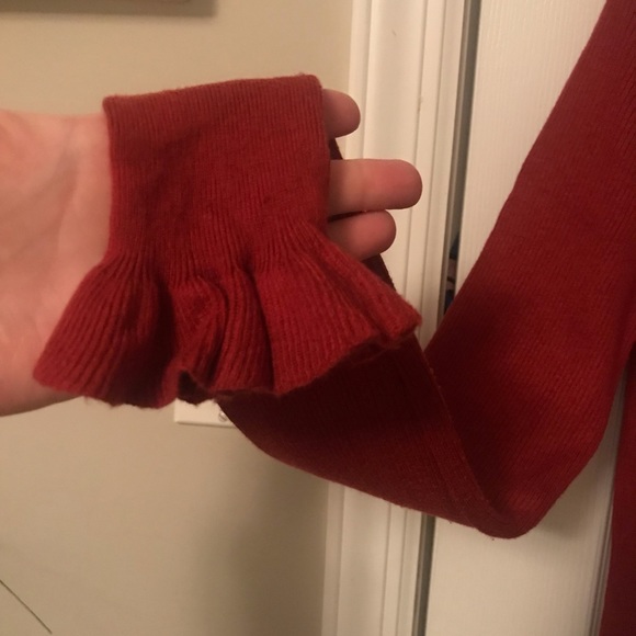 Ted Baker Albaai Scalloped Mock Neck Sweater In Dark Orange / Rust Brown Red - Picture 7 of 10